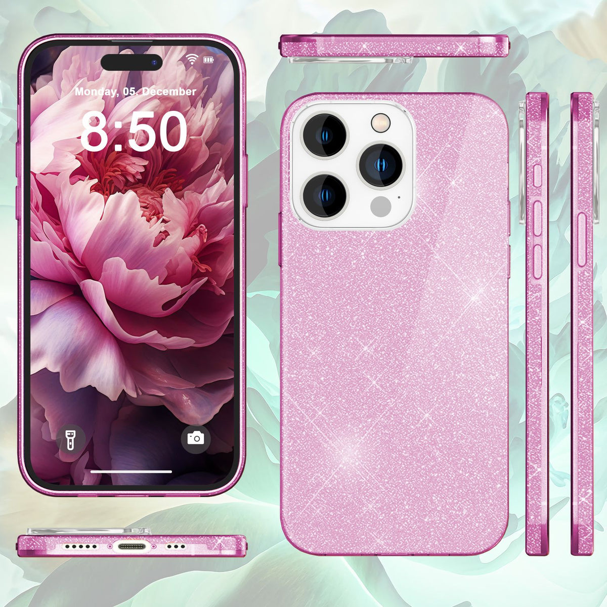 NALIA Glitzerhülle für iPhone 15 Pro Max – Funkelnder Glitzer-Look & Grip – SHINEPOP (Silikon Case) – Marke aus Berlin
