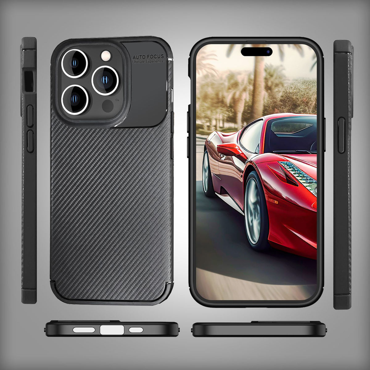 NALIA Silikonhülle für iPhone 15 Pro – Rutschfest & Matt – VORTEX (Gebürstete Optik & Carbon Design) – Marke aus Berlin
