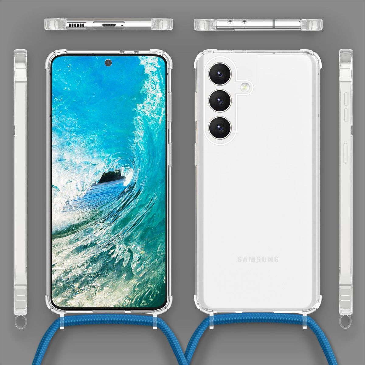 NALIA Handykette für Samsung Galaxy S24 – Transparentes Hybrid-Case & Band – HANGIT PRO (Anti-Gelb Rückseite & Verstellbar) – Marke aus Berlin