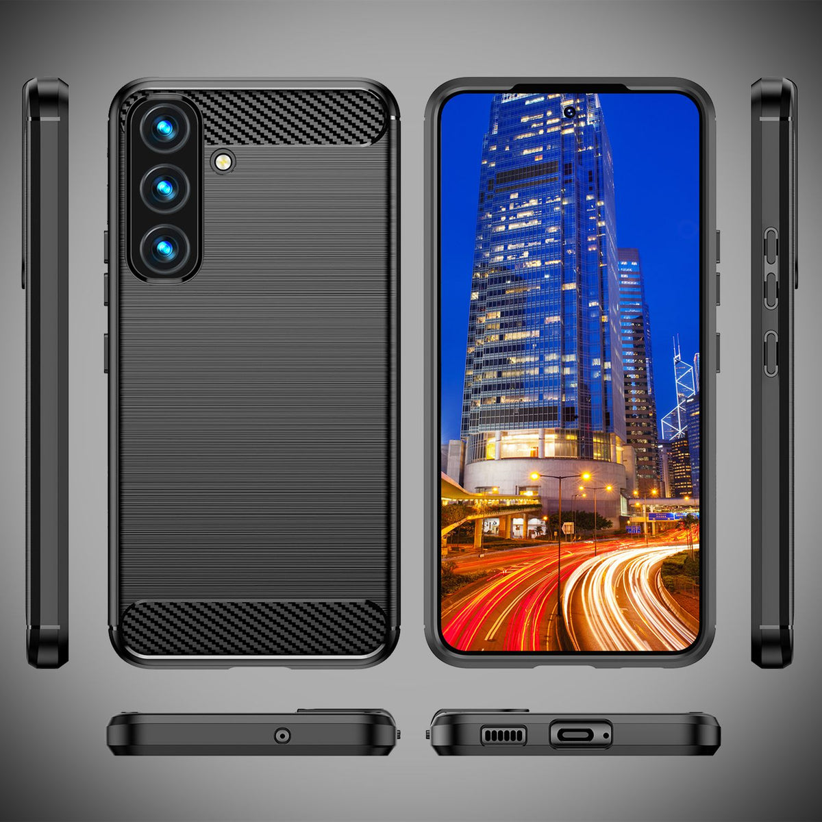 NALIA Silikonhülle für Samsung Galaxy S24 – Rutschfest & Matt – VORTEX (Gebürstete Optik & Carbon Design) – Marke aus Berlin