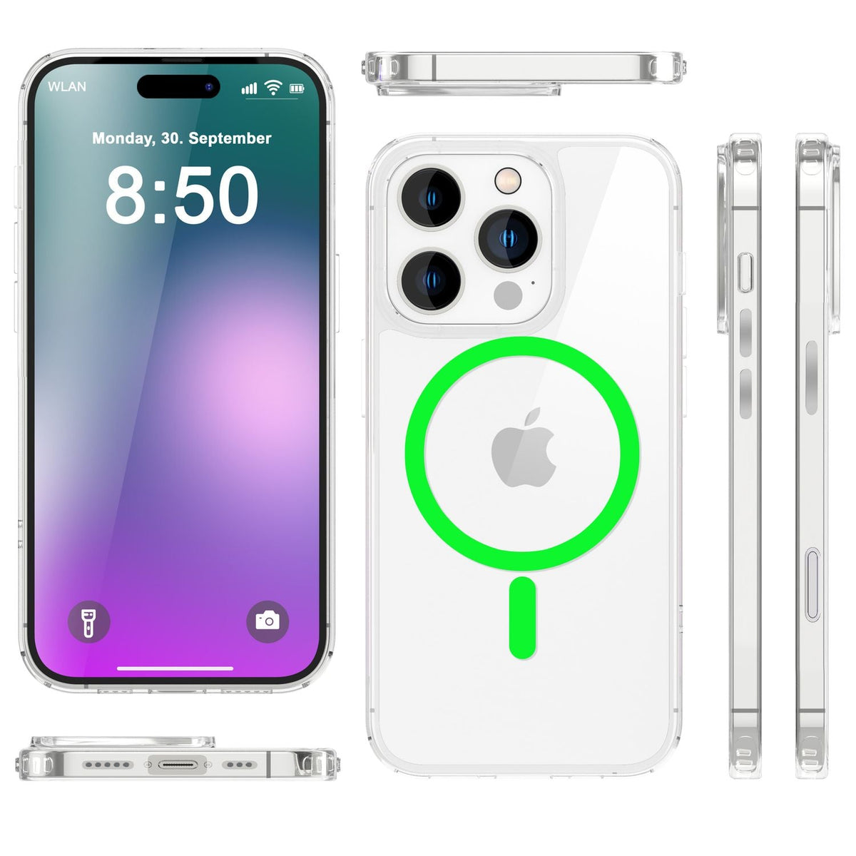 NALIA Neon-Ring Case für iPhone 16 Pro Max – MagSafe Kompatibel & Nachleuchtend – NIGHT-GLOW (Transparent & Anti-Gelb) – Marke aus Berlin