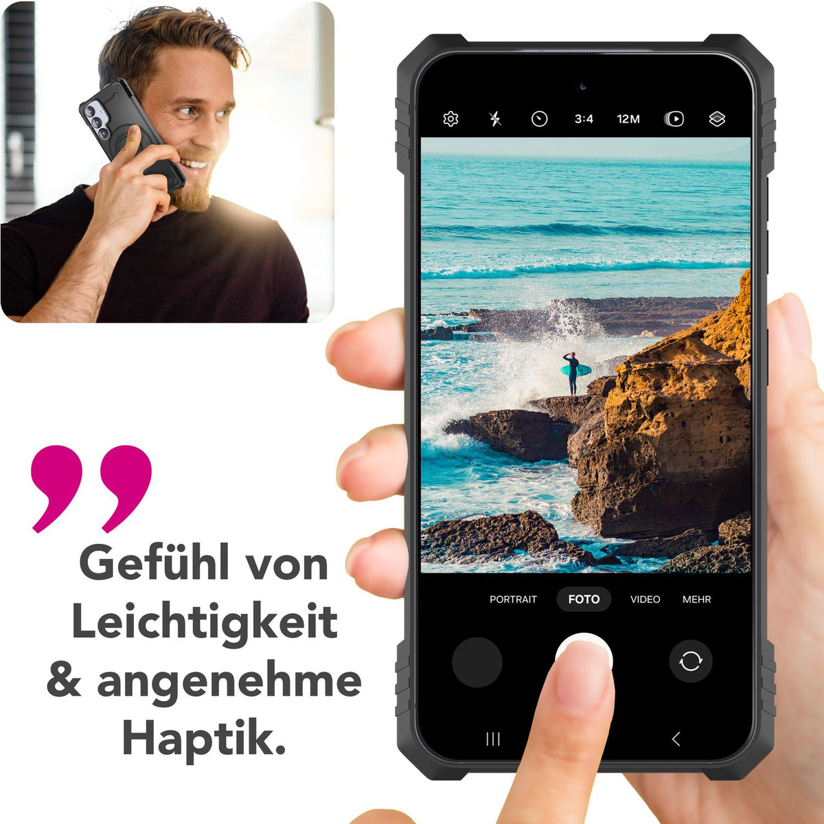 NALIA Magnetische Panzerhülle für Samsung Galaxy S25 Plus – MagSafe kompatibel & Kamera-Stand – GRANITE (Outdoor Schutzhülle Stoßfest) – Marke aus Berlin