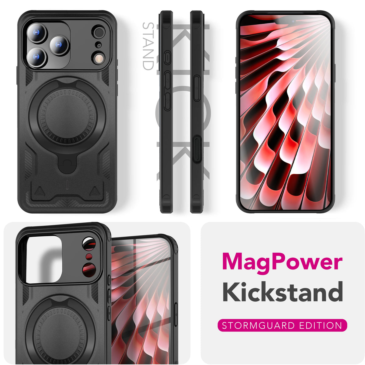 NALIA Magnetische Panzerhülle für iPhone 18 Pro / 17 Pro – Ring-Halterung 360° & MagSafe kompatibel – STORMGUARD (Outdoor Case) – Marke aus Berlin