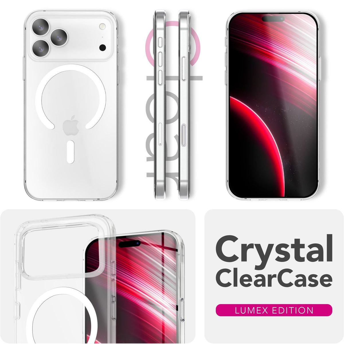 NALIA Transparentes Magnet Case für iPhone 18 Pro / 17 Pro – MagPower System (MagSafe kompatibel) – LUMEX (Edle Glas-Optik, aber unzerbrechlich) – Marke aus Berlin