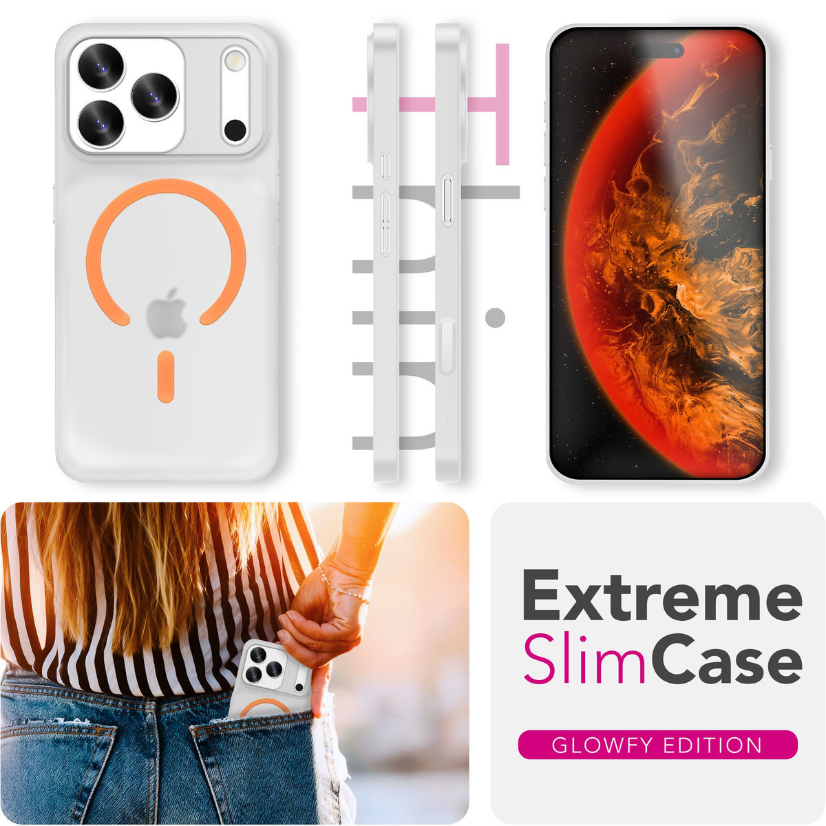 NALIA Ultra Slim Hardcase für iPhone 18 Pro / 17 Pro – MagSafe Kompatibel & Nachleuchtender Ring – THINIX GLOW (Matt-Transparent & 0,3mm Dünn) – Marke aus Berlin