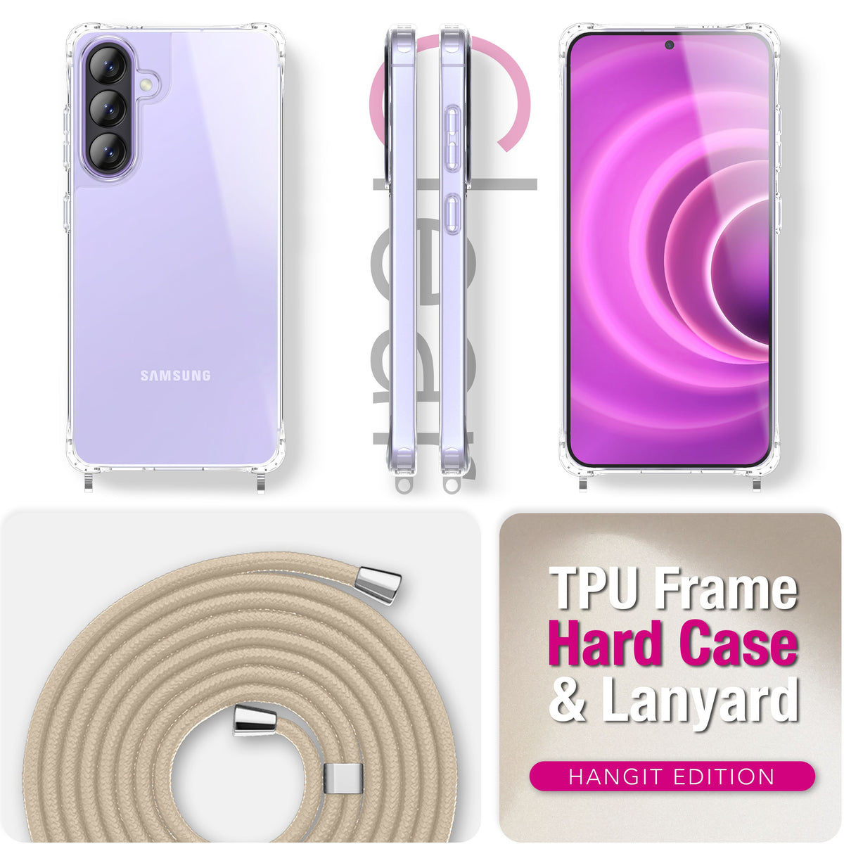 NALIA Handykette für Samsung Galaxy A57 – Transparentes Hybrid-Case & Band – HANGIT PRO (Anti-Gelb Rückseite & Verstellbar) – Marke aus Berlin