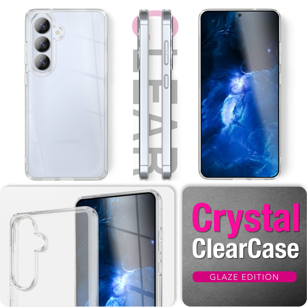 NALIA Transparente Hülle für Samsung Galaxy S26 – Anti-Gelb & Stoßfest – GLAZE (Rückseite in Glas-Optik) – Marke aus Berlin