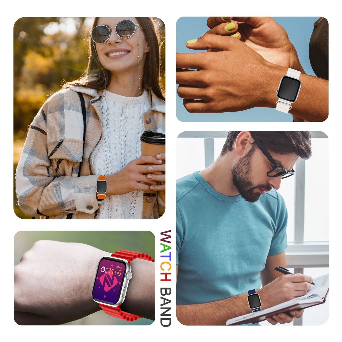 NALIA Smart Watch Armband OCEAN Style kompatibel mit Apple Watch Ultra/SE & Series 8/7/6/5/4/3/2/1, 42mm 44mm 45mm 49mm, iWatch Sport Uhr Ersatzarmband Damen Herren, Silikon Riemen