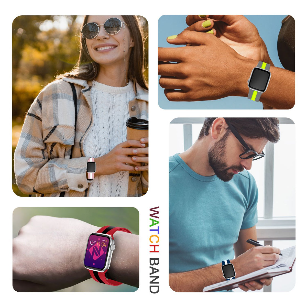 NALIA Gestreiftes Silikon Smart-Watch Ersatzarmband kompatibel mit Apple Watch Armband Ultra/SE & Series 8/7/6/5/4/3/2/1, 42 44 45 49mm, iWatch Fitnessarmband Damen & Herren