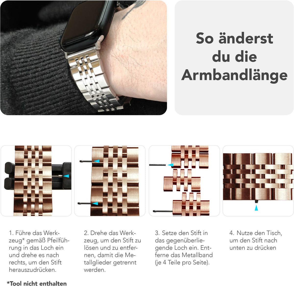 NALIA Trivo Edelstahl Armband kompatibel mit Apple Watch Armband Ultra/SE Series 10 9 8 7 6 5 4 3 2 1, 42/44/45/46/49mm, Ersatzarmband mit Schmetterlingsschließe, Rostfrei