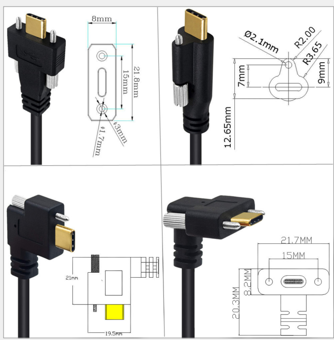 SYSTEM-S USB 3.1 Gen 2 cable 200 cm Type C male to male single double screw angled up down 10 Gbit/s 100W
