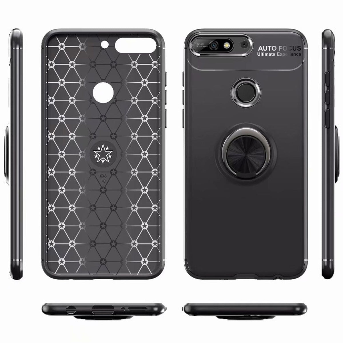 NALIA Ringhülle für Huawei Y7 (2018) – Ring-Ständer 360° & für Magnet-Halter – GRIP360 (Mattiertes Silikon Case) – Marke aus Berlin