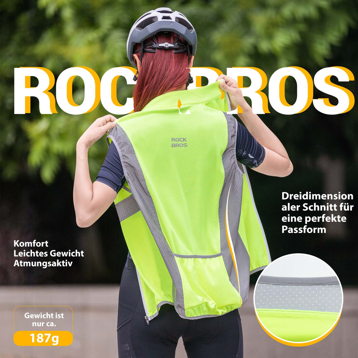 ROCKBROS Reflektierende Weste Reiten Sicherheitsweste Fluoreszierend Grün