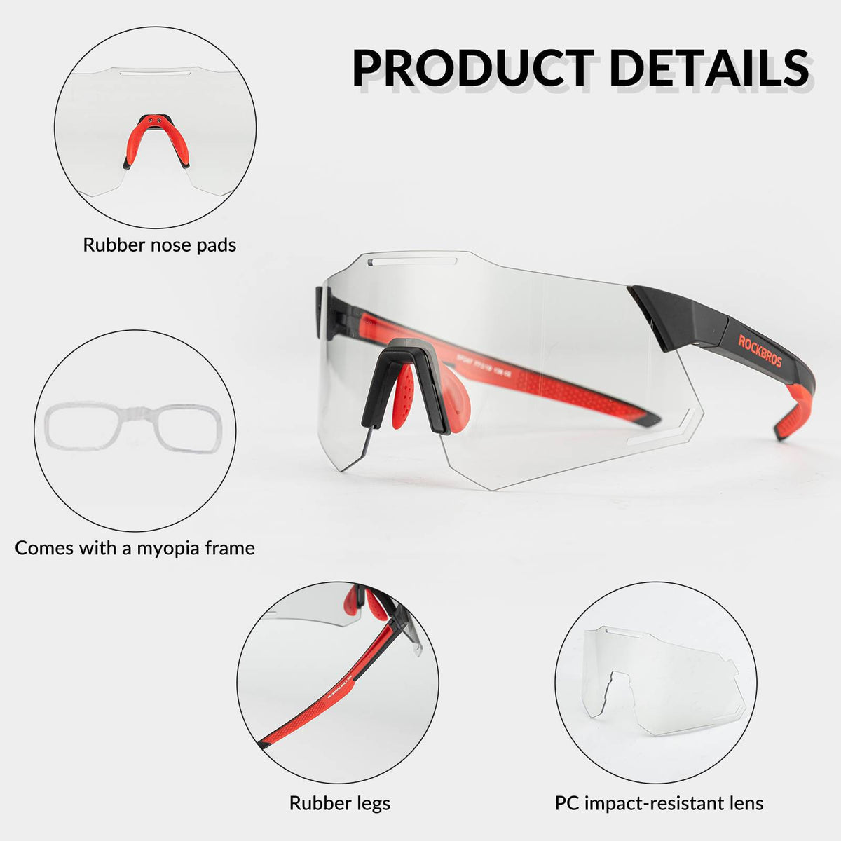 ROCKBROS Sonnenbrille UV400 Schutz Radsportbrille für Damen/ Herren