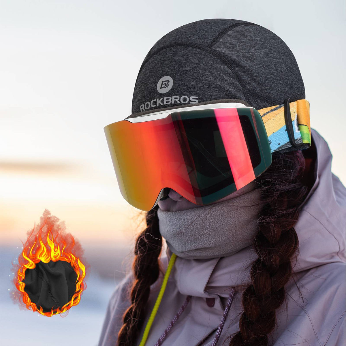 ROCKBROS Winter Fahrrad Mütze Winddicht Helmmütze mit Brillenlöcher
