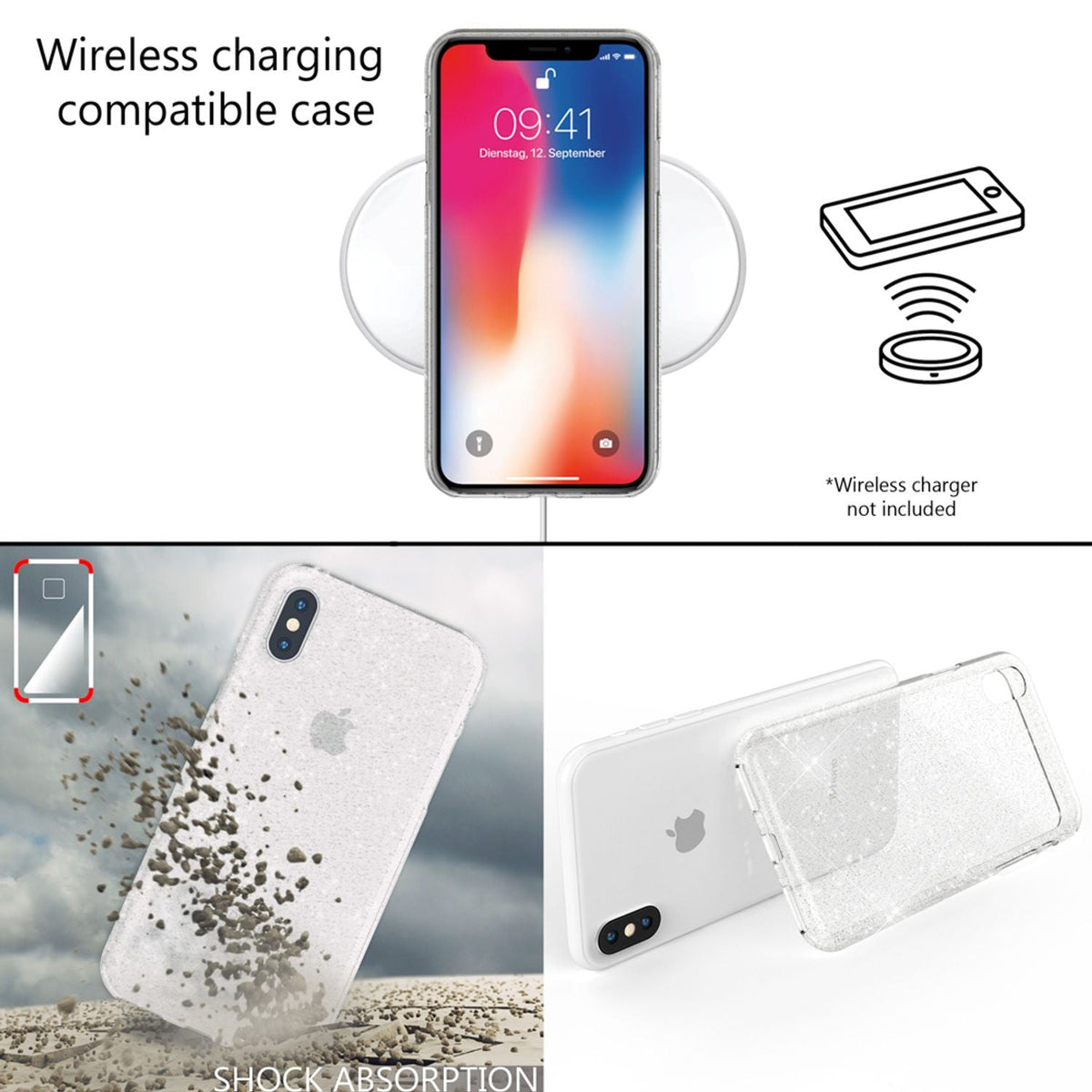 NALIA Handyhülle kompatibel mit iPhone XS Max, Glitzer Ultra-Slim Silikonhülle Case Backcover Schutzhülle, Glitter Sparkle Handy-Tasche Bumper Cover, Dünnes Bling Strass Etui Hülle