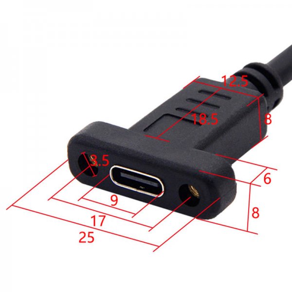 SYSTEM-S USB 3.1 cable 50 cm Type C male to female screw angle in black