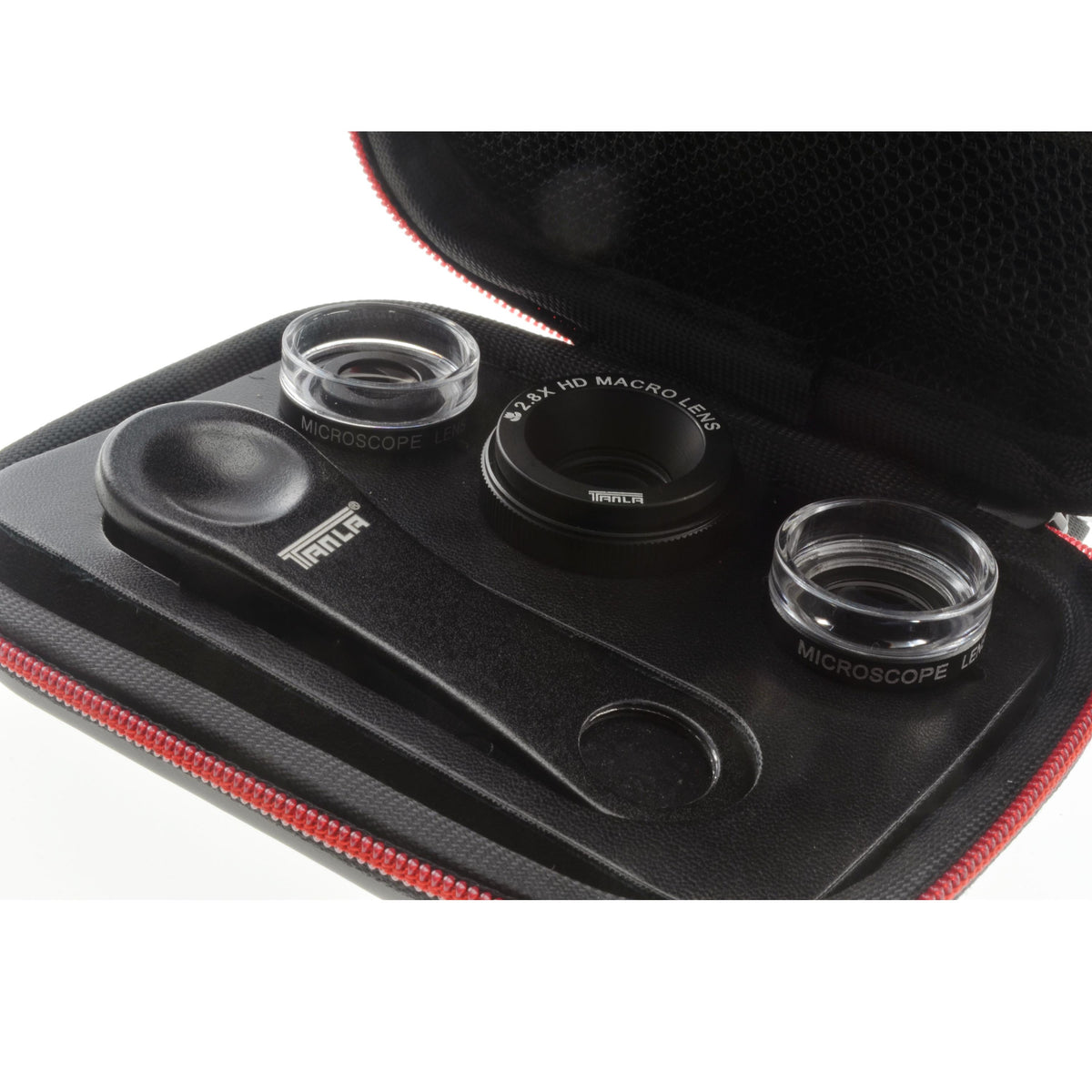 Makro Linse 3er Set mit Clip und Schutztasche in Schwarz für Smartphone | System-S