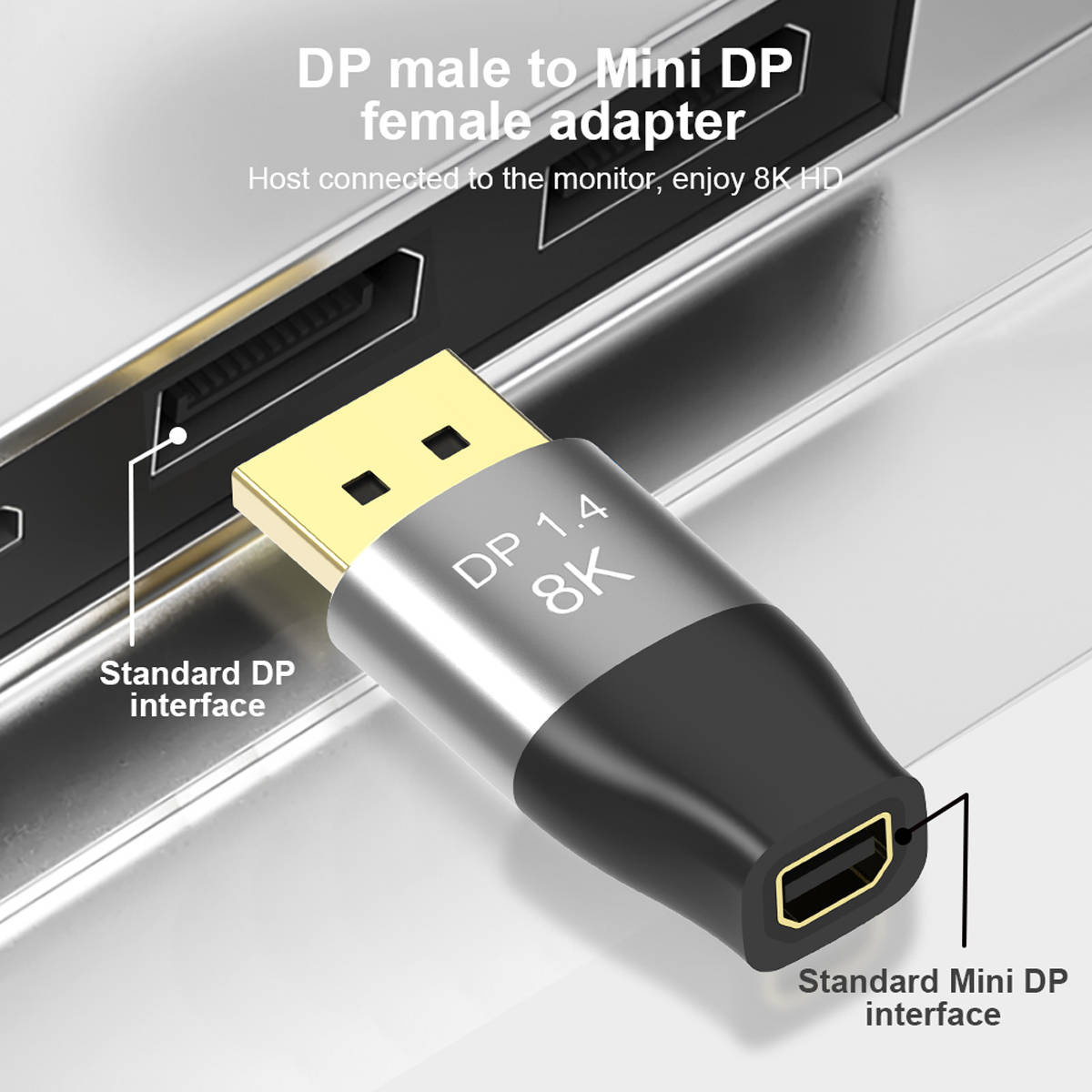 SYSTEM-S Mini Display Port Adapter 1.4 Stecker zu Display Port  Stecker in Schwarz - DREIKS