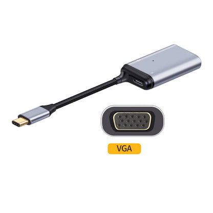 SYSTEM-S 3-in-1 adapter VGA DB-15 female &amp; 2x USB 3.1 Type C female to Type C male in gray
