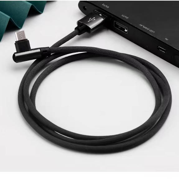 SYSTEM-S Micro USB Kabel 90° grad rechts gewinkelt Winkelstecker zu USB 2.0 Typ A 90° Grad rechts gewinkelt Datenkabel Ladekabel 20 cm in Schwarz - DREIKS