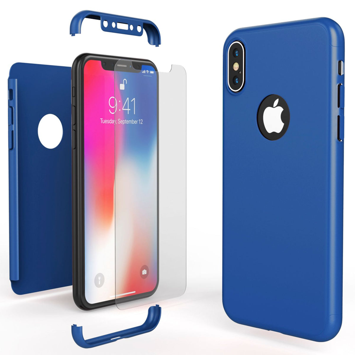 NALIA 360° Handyhülle kompatibel mit iPhone X XS, Full-Cover & Schutzglas Vorne Hinten Rundum Hülle Doppel-Schutz, Ganzkörper Hard-Case Dünn Handy-Tasche, Bumper & Displayschutz