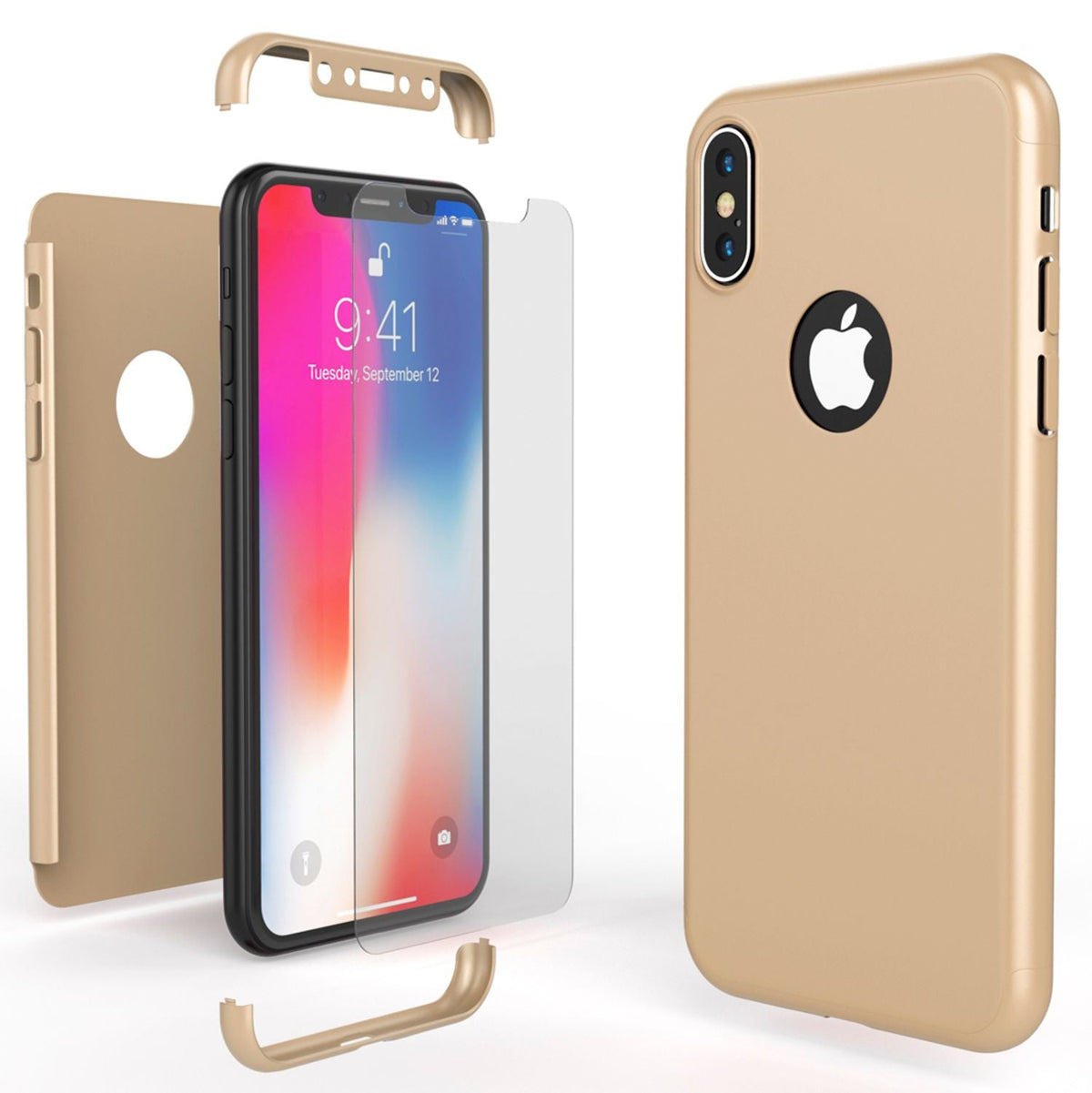 NALIA 360° Handyhülle kompatibel mit iPhone X XS, Full-Cover & Schutzglas Vorne Hinten Rundum Hülle Doppel-Schutz, Ganzkörper Hard-Case Dünn Handy-Tasche, Bumper & Displayschutz