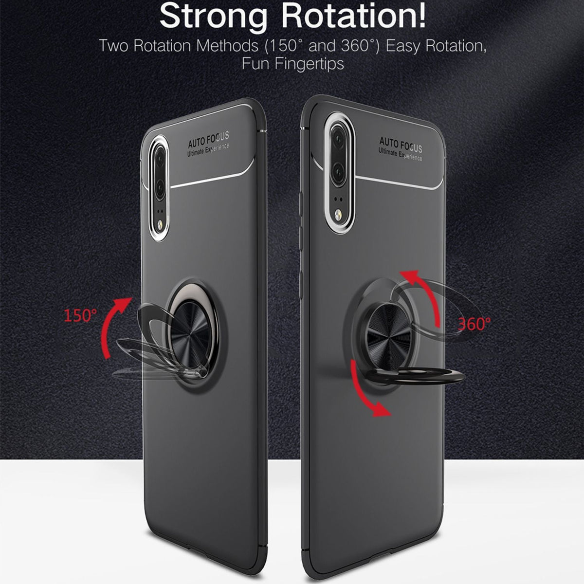 NALIA Ring Hülle kompatibel mit Huawei P20, Schutzhülle Cover magnetische Silikon Handyhülle für KFZ-Halterung 360-Grad Finger-Halter, Case Dünn Smartphone Ständer Slim Back Etui Bumper - Schwarz
