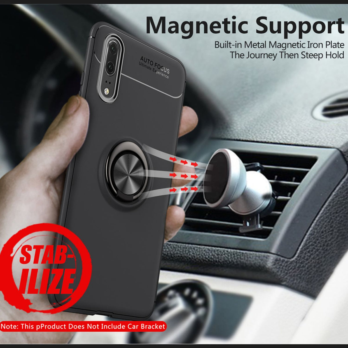NALIA Ring Hülle kompatibel mit Huawei P20, Schutzhülle Cover magnetische Silikon Handyhülle für KFZ-Halterung 360-Grad Finger-Halter, Case Dünn Smartphone Ständer Slim Back Etui Bumper - Schwarz