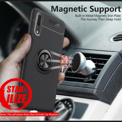 NALIA Ring Hülle kompatibel mit Huawei P20, Schutzhülle Cover magnetische Silikon Handyhülle für KFZ-Halterung 360-Grad Finger-Halter, Case Dünn Smartphone Ständer Slim Back Etui Bumper - Schwarz