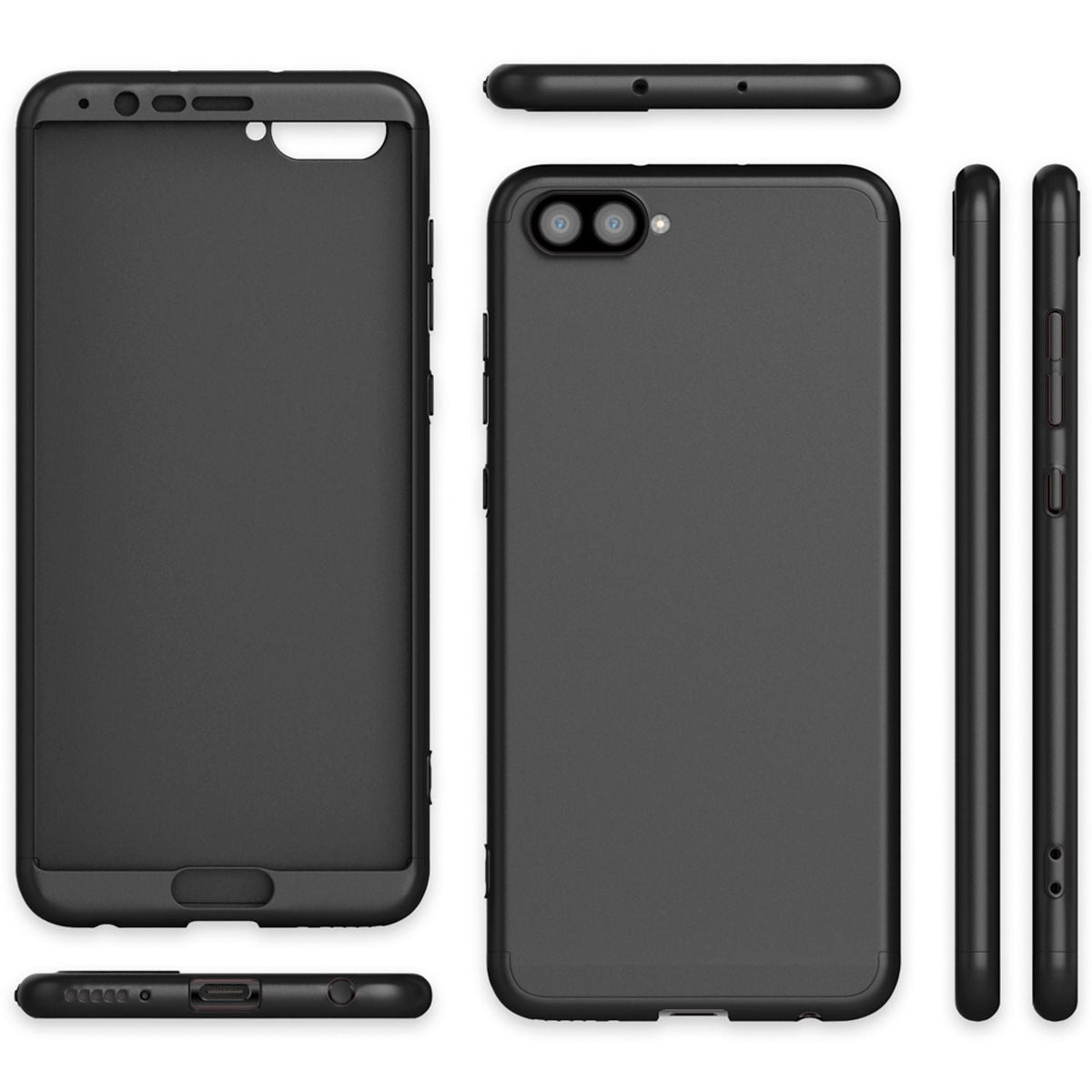 NALIA 360 Grad Handyhülle kompatibel mit Huawei Honor View 10, Full-Cover Schutzglas vorne hinten Hülle Doppel-Schutz, Dünn  Hard-Case Etui Handy-Tasche, Bumper Displayschutz