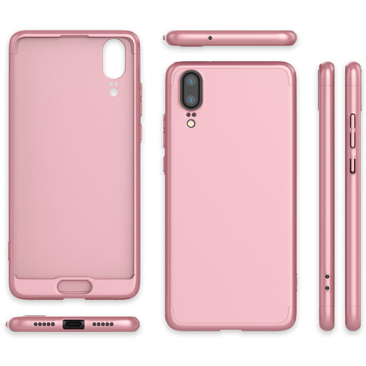 NALIA Rundum Handyhülle kompatibel mit Huawei P20, Cover 360° Grad Hülle Full-Body Doppel-Schutz mit Displayschutzglas, Slim Bumper Hard-Case 2 in 1 Etui, Rückseite & Rahmen