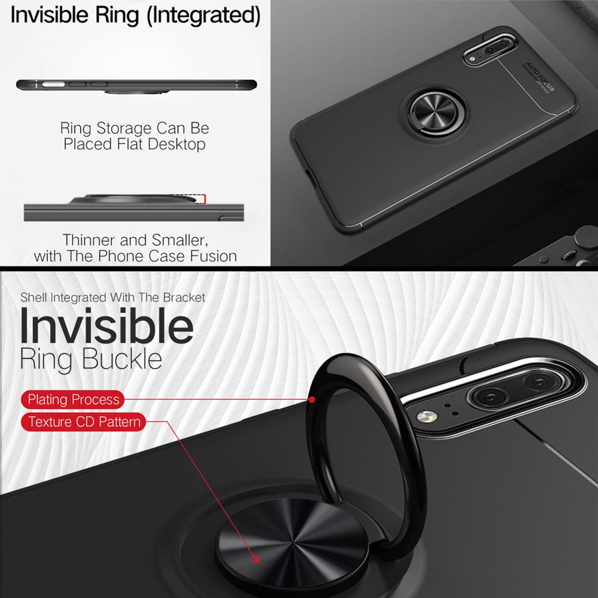 NALIA Ring Hülle kompatibel mit Huawei P20, Schutzhülle Cover magnetische Silikon Handyhülle für KFZ-Halterung 360-Grad Finger-Halter, Case Dünn Smartphone Ständer Slim Back Etui Bumper - Schwarz