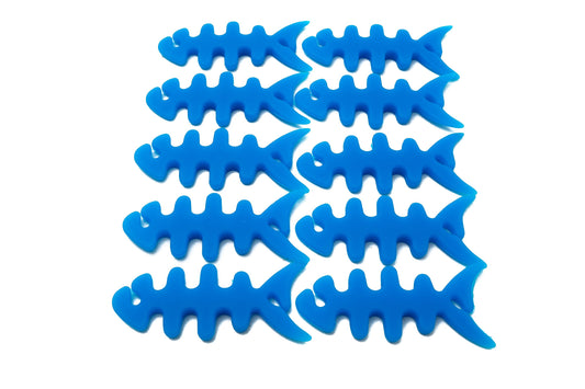SYSTEM-S Set of 10 cable manager wrap cable winder fish shape silicone winder cable protector in blue