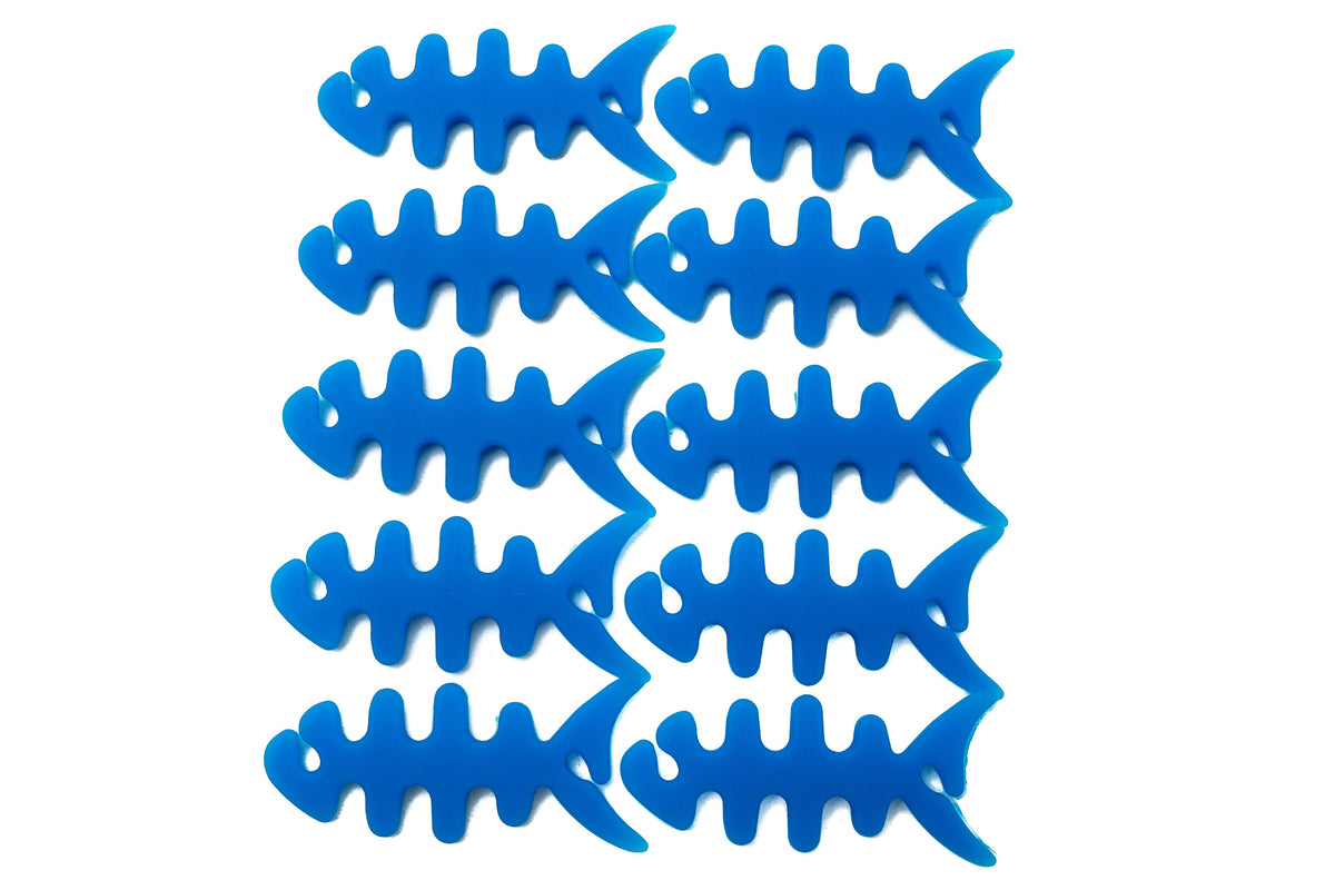 SYSTEM-S Set of 10 cable manager wrap cable winder fish shape silicone winder cable protector in blue