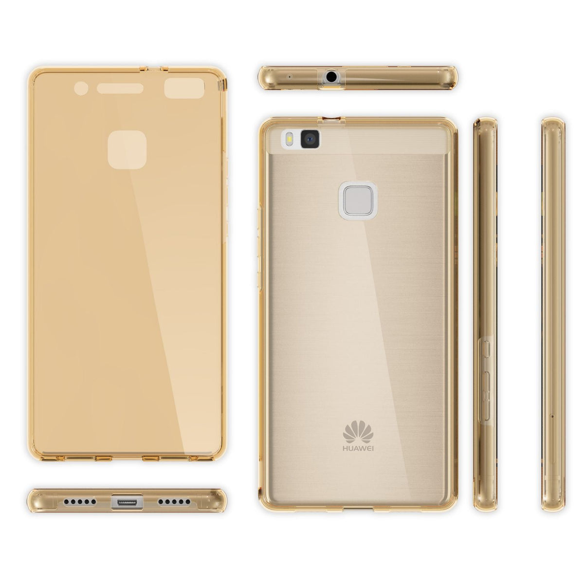 NALIA 360 Grad Handyhülle kompatibel mit Huawei P9 Lite 2016, Full Cover Vorne Hinten Rundum Doppel-Schutz Hülle Dünnes Ganzkörper Case Handy-Tasche Transparenter Displayschutz Rückseite - Gold