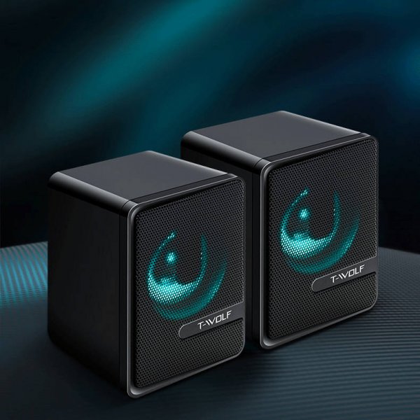 Lautsprecher Stereo Subwoofer Audio 3.5 mm AUX Klinke mit RGB LED in Schwarz - DREIKS