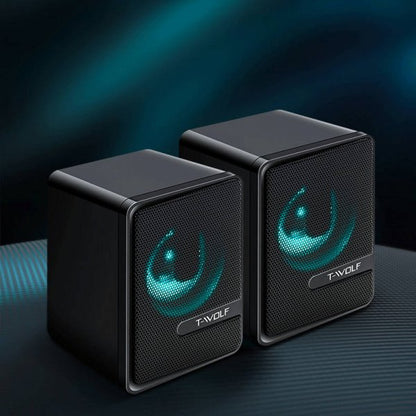 Lautsprecher Stereo Subwoofer Audio 3.5 mm AUX Klinke mit RGB LED in Schwarz - DREIKS