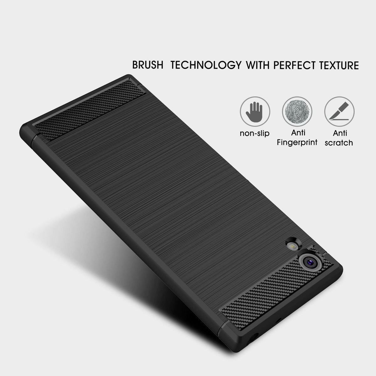 NALIA Silikonhülle für Sony Xperia XA1 – Rutschfest & Matt – VORTEX (Gebürstete Optik & Carbon Design) – Marke aus Berlin