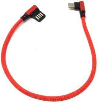 SYSTEM-S USB Typ C 3.1 Nylon Kabel auf umkehrbarer USB Schnittstelle Typ A 2.0 90° Grad gewinkelt in Rot 29 cm - DREIKS