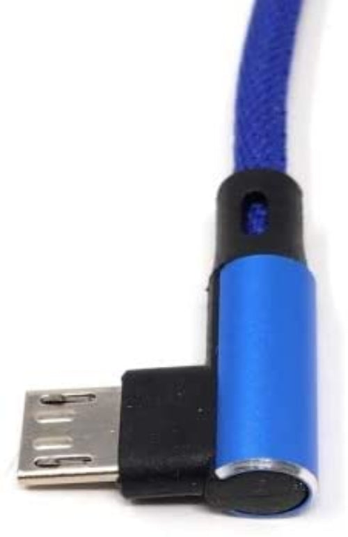Micro USB Kabel Nylon links gewinkelt auf umkehrbarer USB Schnittstelle Typ A in blau 29 cm | System-S