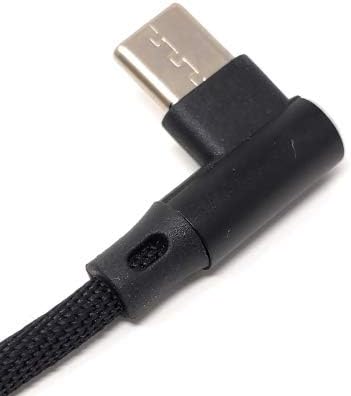 USB Typ C 3.1 Nylon Kabel auf umkehrbarer USB Schnittstelle Typ A 2.0 90° Grad gewinkelt in Schwarz 97 cm | System-S