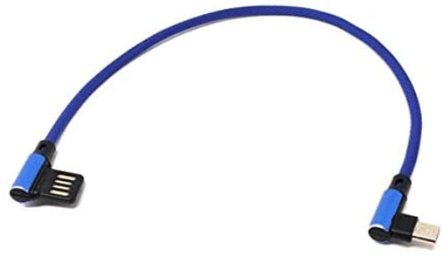 Micro USB Kabel Nylon links gewinkelt auf umkehrbarer USB Schnittstelle Typ A in blau 29 cm | System-S
