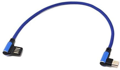 Micro USB Kabel Nylon links gewinkelt auf umkehrbarer USB Schnittstelle Typ A in blau 29 cm | System-S