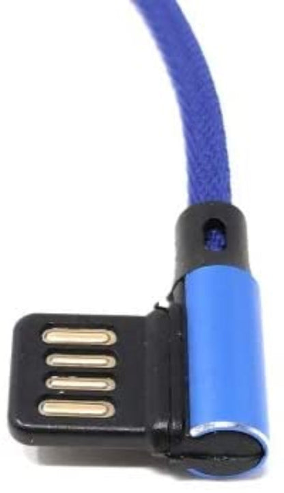 Micro USB Kabel Nylon links gewinkelt auf umkehrbarer USB Schnittstelle Typ A in blau 29 cm | System-S