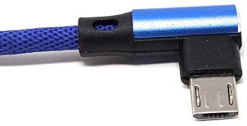 Micro USB Kabel Nylon links gewinkelt auf umkehrbarer USB Schnittstelle Typ A in blau 29 cm | System-S