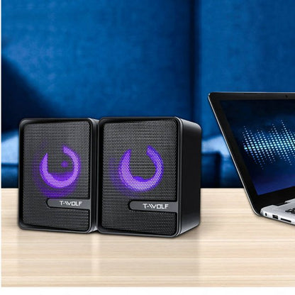Lautsprecher Stereo Subwoofer Audio 3.5 mm AUX Klinke mit RGB LED in Schwarz - DREIKS
