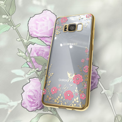 NALIA Handyhülle kompatibel mit Samsung Galaxy S8 Plus, Durchsichtiges Slim Silikon Case Blumen-Muster Metall-Optik, Dünne Schutzhülle Glitzer-Steine Bling Cover Etui Handy-Tasche Hülle