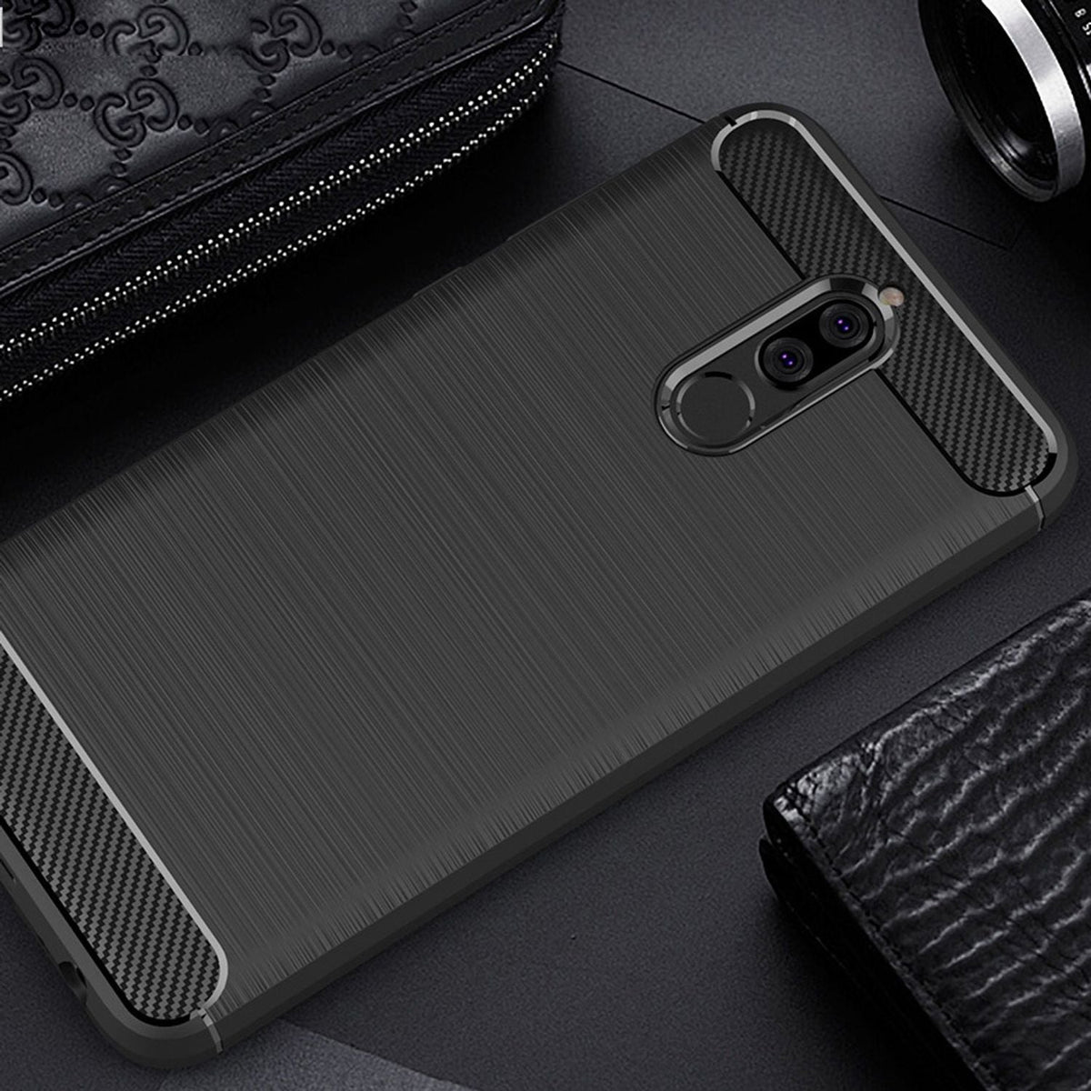 NALIA Silikonhülle für Huawei Mate 10 Lite – Rutschfest & Matt – VORTEX (Gebürstete Optik & Carbon Design) – Marke aus Berlin