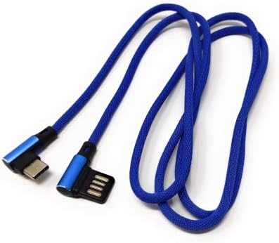 USB Typ C 3.1 Nylon Kabel auf umkehrbarer USB Schnittstelle Typ A 2.0 90° Grad gewinkelt in Blau 97 cm | System-S